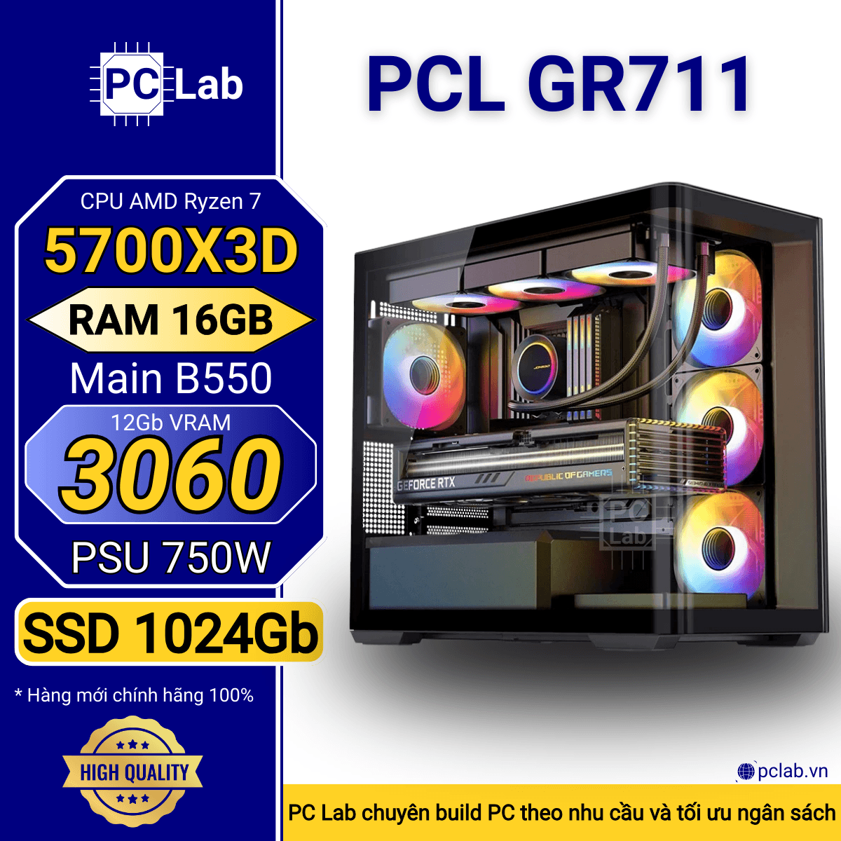 PC Gaming PCL GR711 (AMD Ryzen 7 5700X3D, RAM 16GB, RTX3060 12Gb)