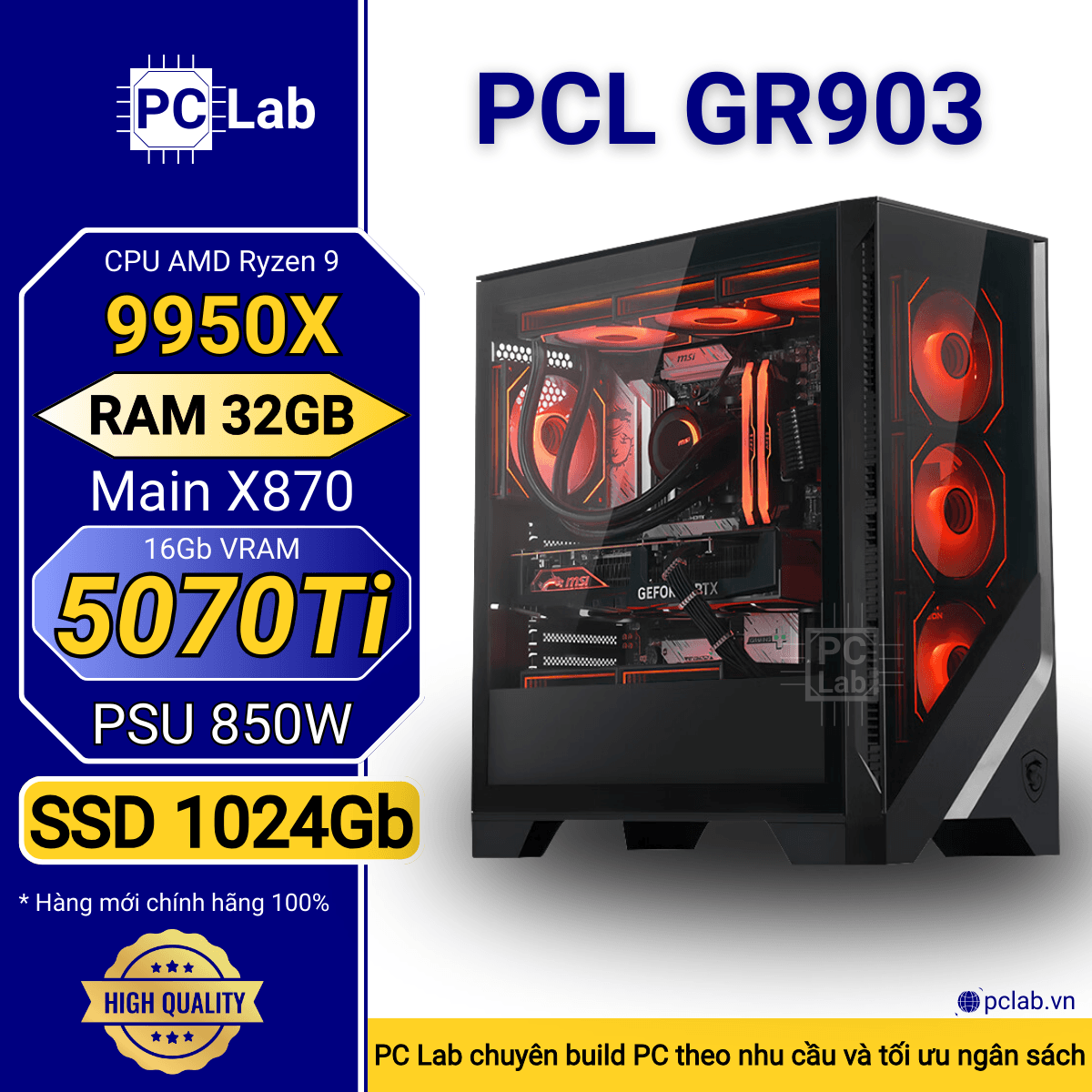 PC Gaming PCL GR903 (AMD Ryzen 9 9950X, RAM 32GB, RTX5070Ti 16Gb)