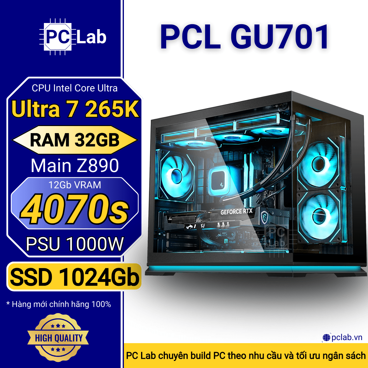 PC Gaming PCL GU701 (Intel Core Ultra 7 265K, RAM 32GB, RTX4070s 12Gb)