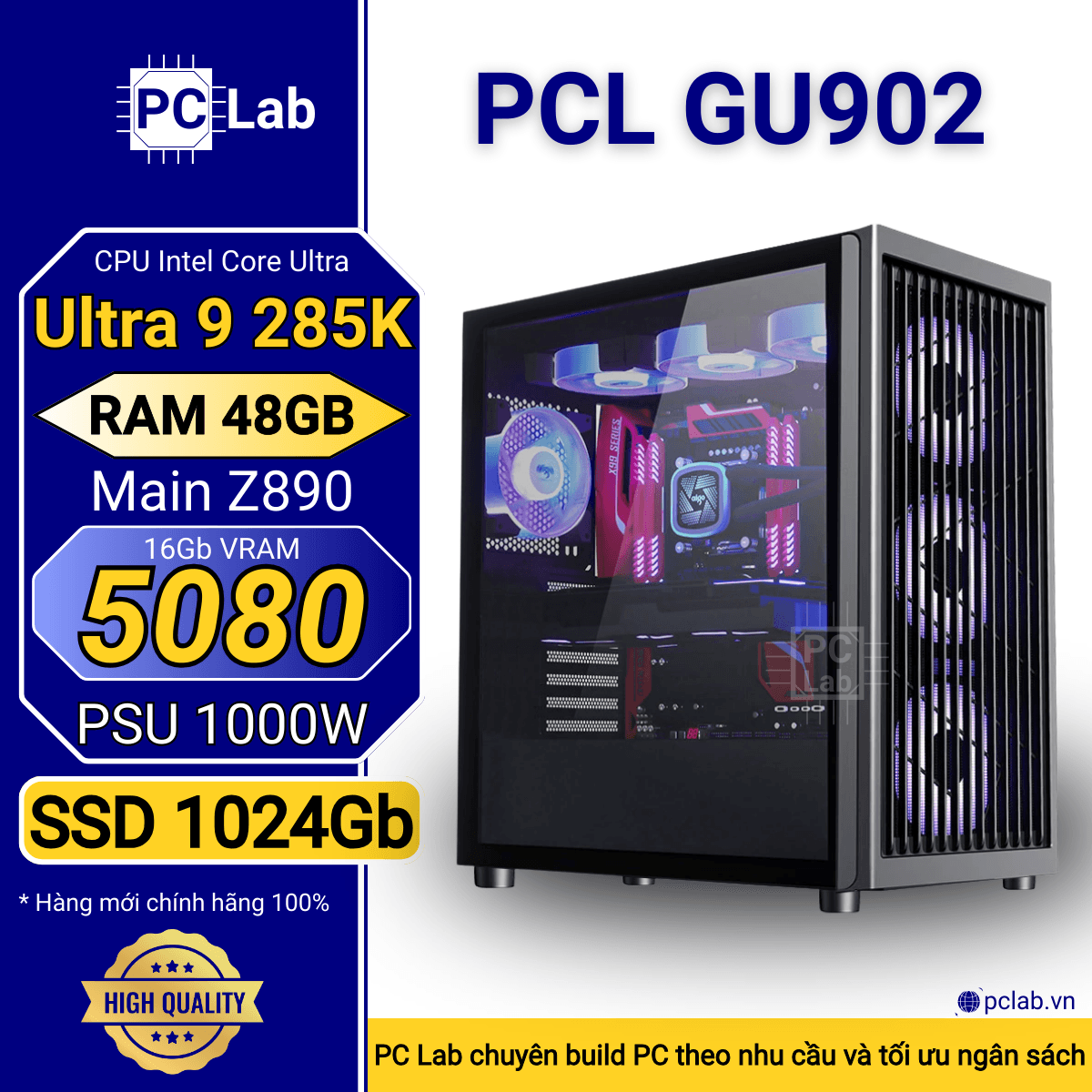 PC Gaming PCL GU902 (Intel Core Ultra 9 285K, RAM 48GB, RTX5080 16Gb)