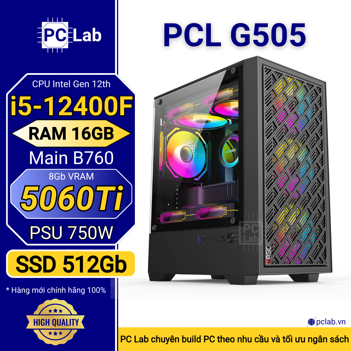PC Gaming PCL G505 (Intel Core i5-12400F, RAM 16GB, RTX5060Ti 8Gb)