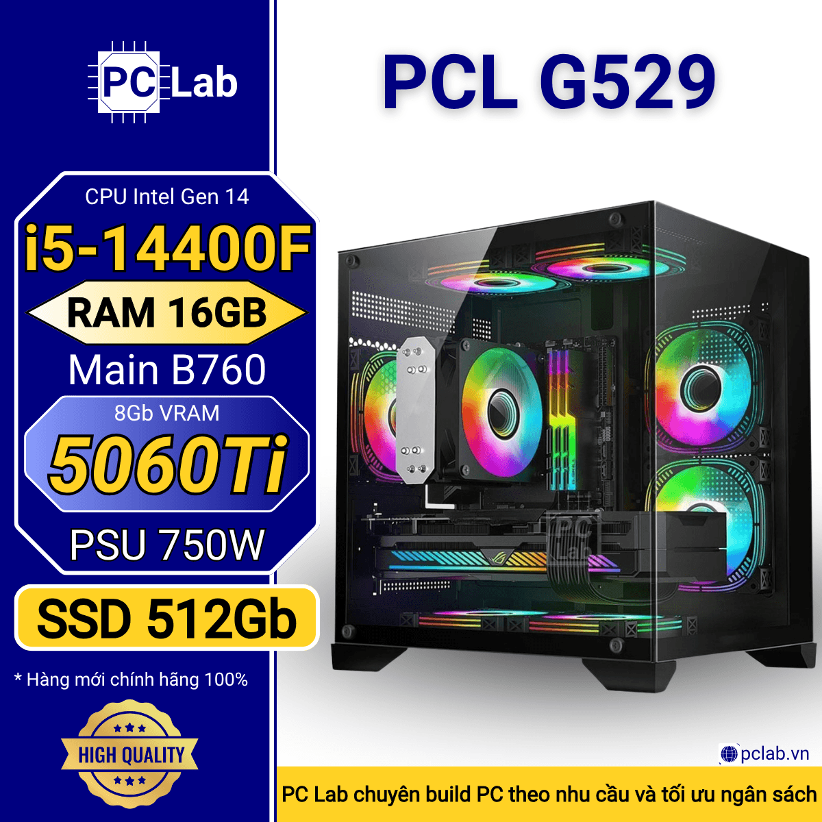 PC Gaming PCL G529 (Intel Core i5-14400F, RAM 16GB, RTX5060Ti 8Gb)