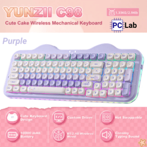 Bàn phím cơ YUNZII C98 Cake Meow thiết kế dễ thương, layout 96%, kết nối 3 chế độ, pin 10000mAh, gõ êm mượt, RGB đẹp, hot-swap tiện custom