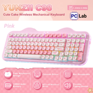 Bàn phím cơ YUNZII C98 Cake Meow thiết kế dễ thương, layout 96%, kết nối 3 chế độ, pin 10000mAh, gõ êm mượt, RGB đẹp, hot-swap tiện custom