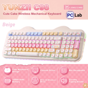 Bàn phím cơ YUNZII C98 Cake Meow thiết kế dễ thương, layout 96%, kết nối 3 chế độ, pin 10000mAh, gõ êm mượt, RGB đẹp, hot-swap tiện custom