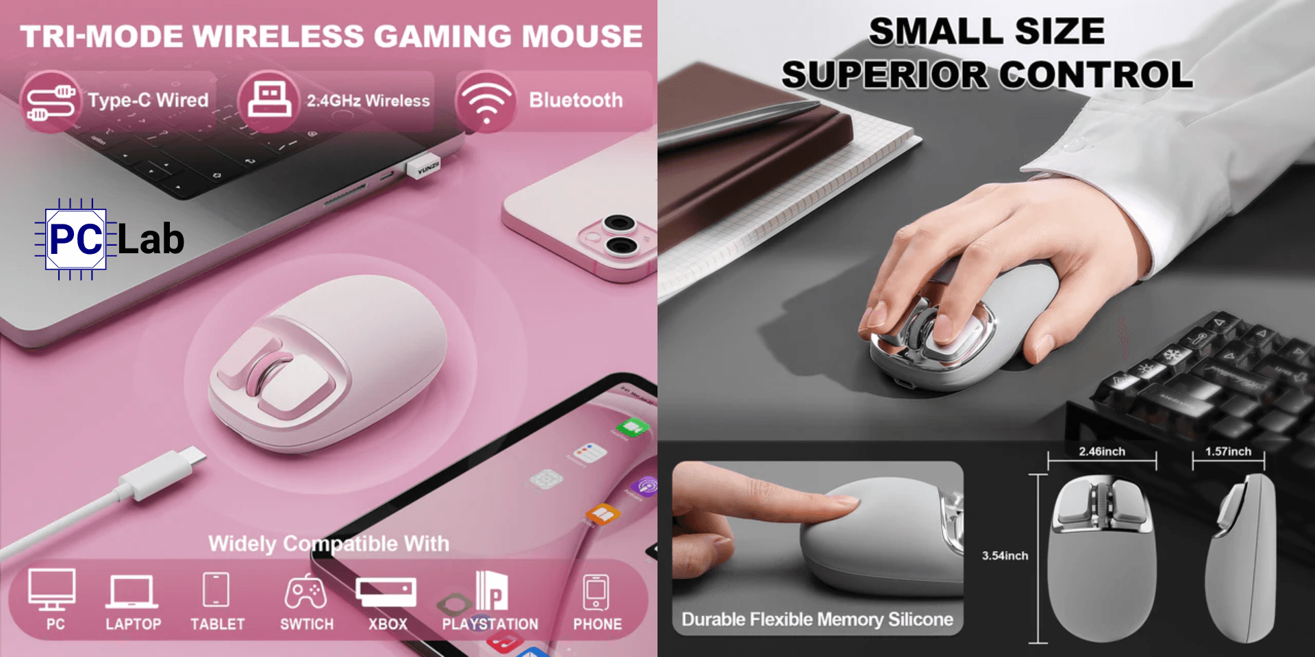 Chuột không dây YUNZII C1 Silicone Tri-Mode nhỏ gọn, kết nối 3 chế độ, DPI 6 mức, pin 500mAh bền bỉ, thiết kế silicone êm tay