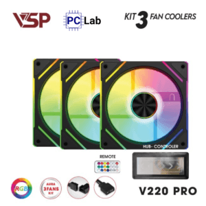 Fan Case VSP V220 Pro (Bộ 3 quạt 120mm + Hub, Đen/Trắng)