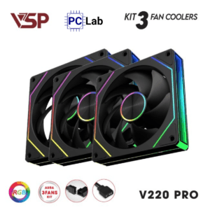 Fan Case VSP V220 Pro (Bộ 3 quạt 120mm + Hub, Đen/Trắng)