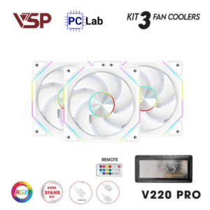Fan Case VSP V220 Pro (Bộ 3 quạt 120mm + Hub, Đen/Trắng)