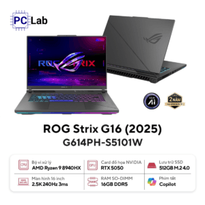 Laptop Gaming ASUS ROG Strix G16 G614PH-S5101W (Ryzen 9 8940HX, 16GB, 512GB, RTX 5050, 16" 2.5K 240Hz, Win11 SL, Gray)