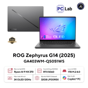 Laptop Gaming ASUS ROG Zephyrus G14 GA403WM-QS051WS (Ryzen AI 9 HX 370, 32GB, 1TB, RTX 5060 8GB, 14" 3K OLED 120Hz, Win11 SL, Office)
