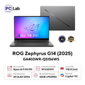 Laptop Gaming ASUS ROG Zephyrus G14 GA403WR-QS156WS (Ryzen AI 9 HX 370, 32GB, 1TB, RTX 5070 Ti, 14″ 3K OLED 120Hz, Win11, Gray)