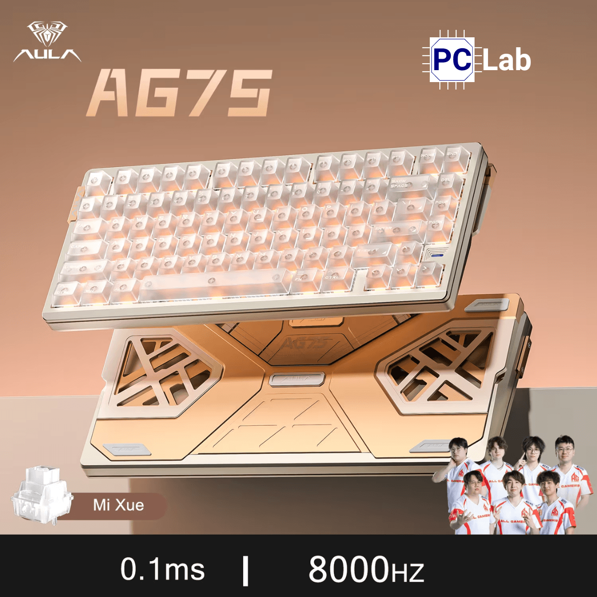 Bàn phím HE Aula AG75 bàn phím gaming Hall Effect 75% với polling rate 8K, Rapid Trigger 0.001mm, thiết kế nhôm CNC cao cấp, RGB sống động, tối ưu cho esports