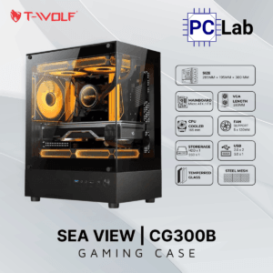 Vỏ case PC máy tính T-WOLF Sea View TW-CG300B (M-ATX, Mini Tower, Đen)