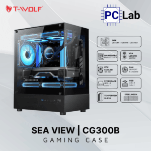 Vỏ case PC máy tính T-WOLF Sea View TW-CG300B (M-ATX, Mini Tower, Đen)