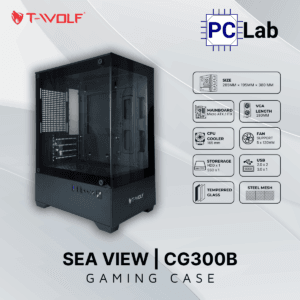 Vỏ case PC máy tính T-WOLF Sea View TW-CG300B (M-ATX, Mini Tower, Đen)