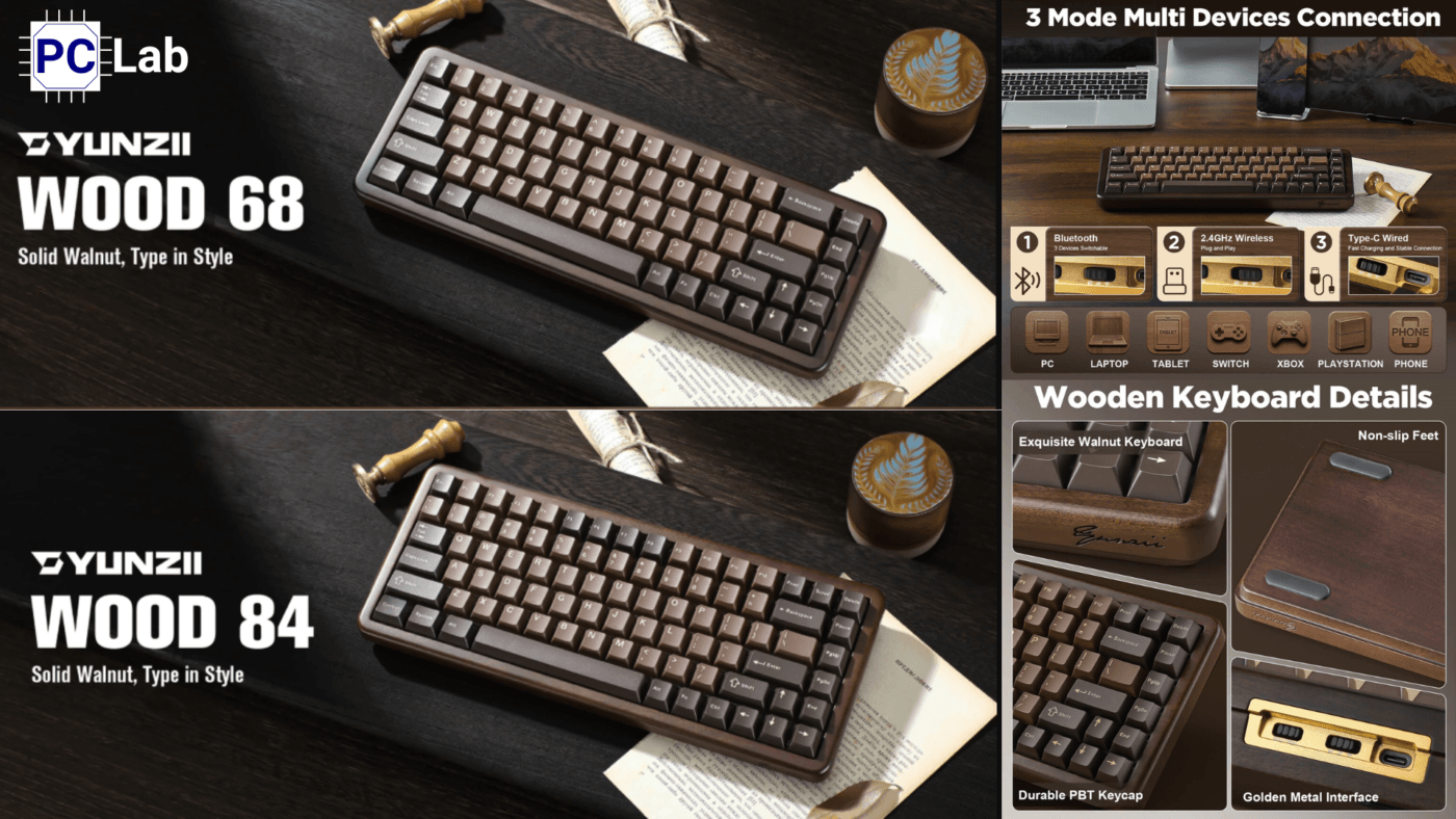 YUNZII ra mắt bàn phím cơ không dây Wood 68 và Wood 84