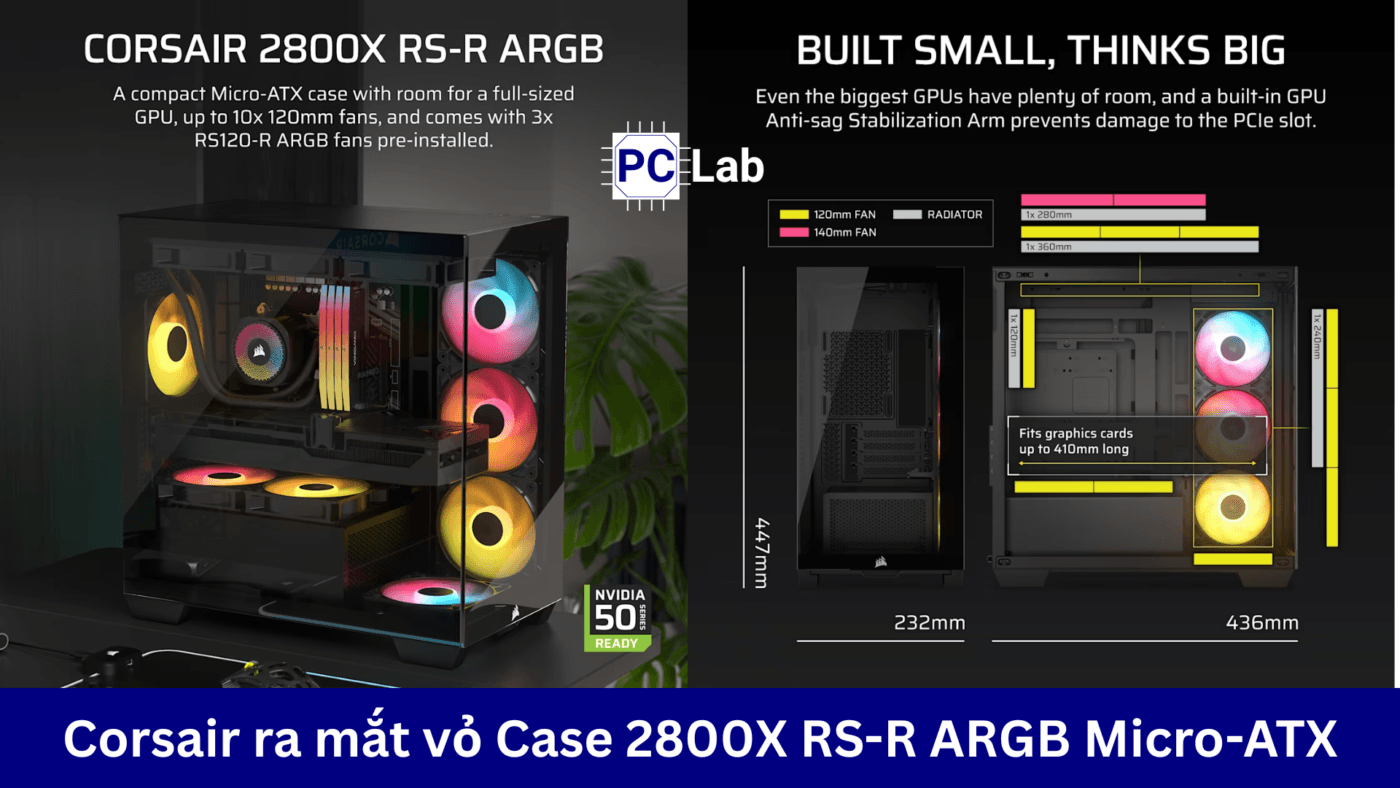 Corsair ra mắt vỏ Case 2800X RS-R ARGB Micro-ATX